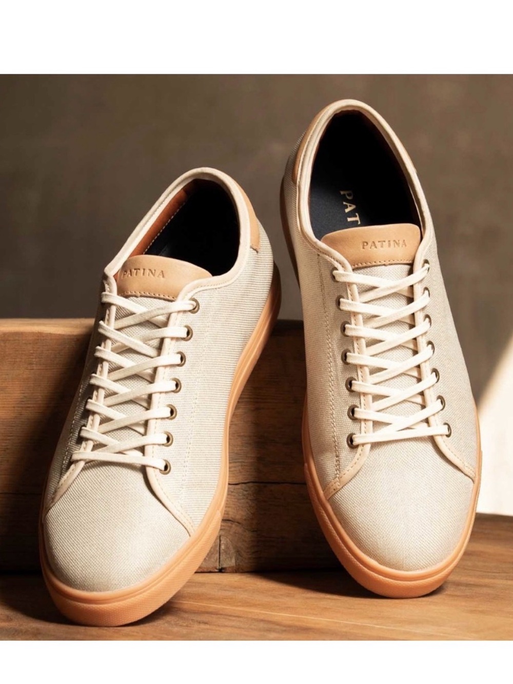 Patina Portland Leather Men's Cream Canvas Low-Top Sneakers 9 42